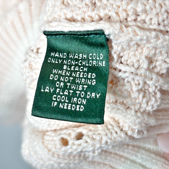 Lauren Ralph Lauren Cable Knit Sweater Size X Cotton Pink White Classic Preppy - Picture 8 of 9